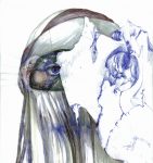 Blessure (woman’s tears), 2015, Encre, graphite, stylo, aquarelle et couture sur papiers superposés, caisson recto-verso