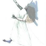 La chute 01, 2015, encre, stylo, graphite, gouache, tissu, stylo et couture sur papiers superposés, boite lumineuse, 17’’ x 11,5’’