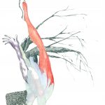 Peur du vide 02, 2015, encre, graphite, crayon de couleur, couture sur papiers superposés, caisson lumineux, 17’’ x 11,5’’