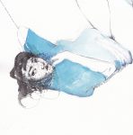 Blues, hommage à E. Schiele, 2016, encre, graphite, aquarelle, couture sur papier, 16 x 21 cm