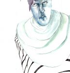 La mante religieuse 2015, Encre, graphite, aquarelle, crayon de couleur, couture sur papiers, superposés, caisson lumineux, 23‘’x 125'‘