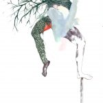 Peur du vide 01, 2015, encre, stylo, aquarelle, crayon de couleur, couture sur papiers superposés, caisson lumineux, 17’’ x 11,5’’